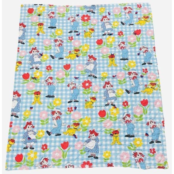 Vintage 1970s Raggedy Ann & Andy Quilt Throw 48x41 Bobbs Merrill Co Blanket 70s
